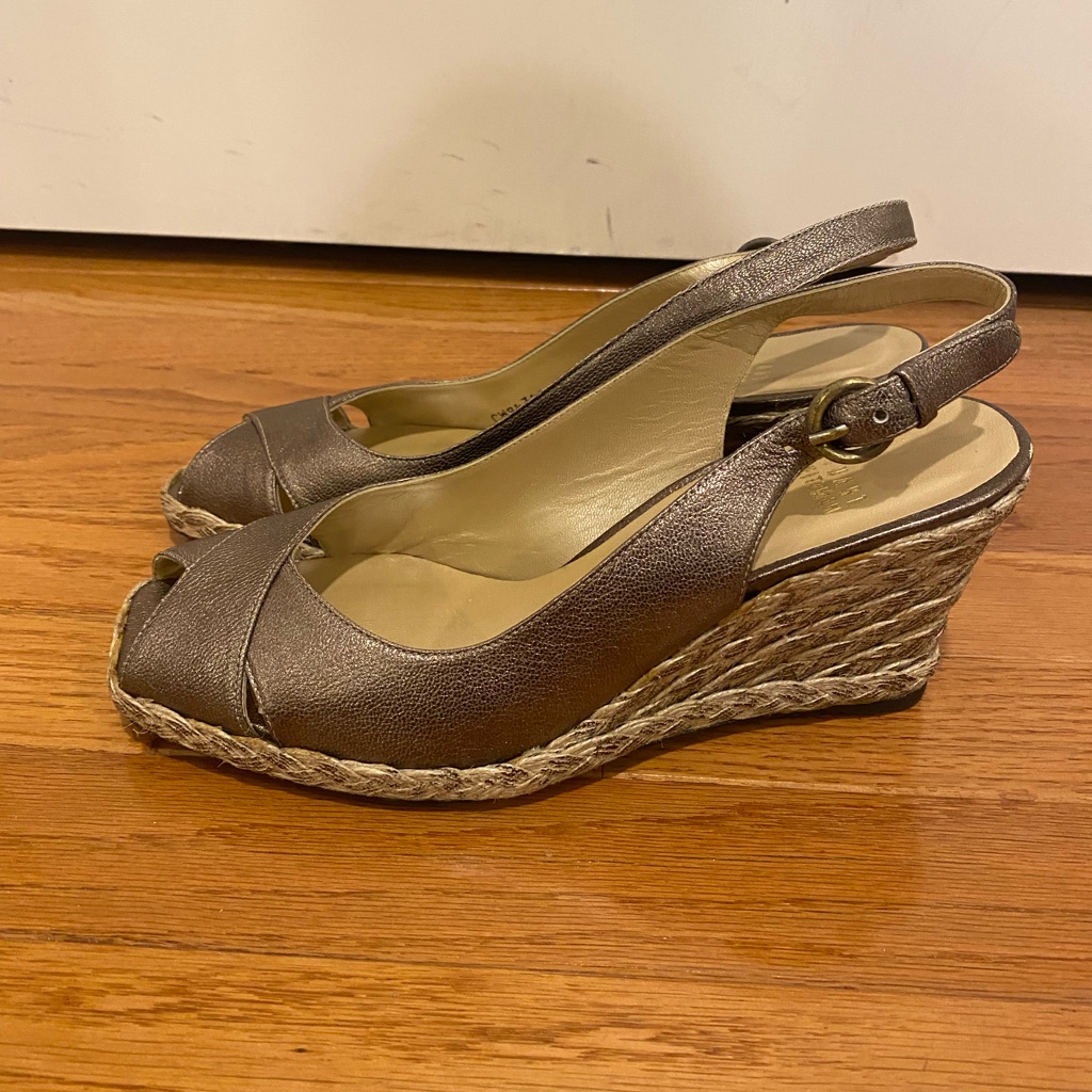 Brand New Stuart Weitzman Espadrilles With Metallic Gunmetal Leather - Size 8.5